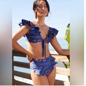 Anthropologie Boamar Ruffled High-Waisted Bikini Bottoms Size S NWT